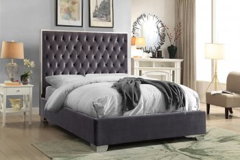 Lexi Upholstered Bed in Grey Velvet Fabric by Meridian w/Options [MRB-Lexi Grey]