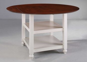 White & Cherry Finish Round Drop Leaf Counter Height Table [HEDS-889-36-Hanna]