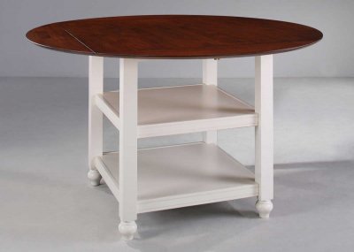 White & Cherry Finish Round Drop Leaf Counter Height Table