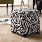 White Zebra Fabric Modern Storage Ottoman w/Wood Legs