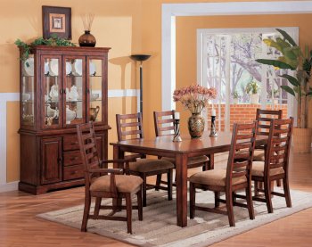 Distressed Walnut Finish Dining Furniture W/Brown Damask Seats [CRDS-40-100140]