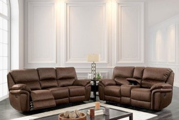 Helga Motion Sofa CM6595 in Brown Fabric-Like Leatherette [FAS-CM6595-Helga]