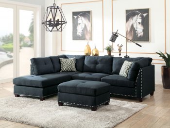 Laurissa Sectional Sofa w/Ottoman 54360 in Dark Blue by Acme [AMSS-54360-Laurissa-Dark Blue]