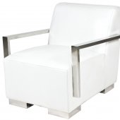 White Bi-Cast Leather Modern Lounge Chair w/Metal Arms & Legs