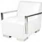 White Bi-Cast Leather Modern Lounge Chair w/Metal Arms & Legs