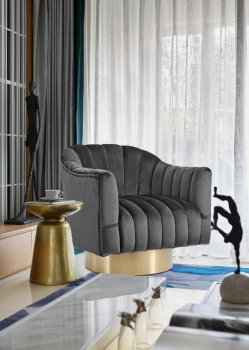 Farrah Accent Chair 520 in Grey Velvet Fabric by Meridian [MRCC-520 Farrah Grey]