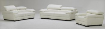 White Full Top Grain Leather Modern 3PC Sofa Set w/Wood Legs [VGS-K-987-White]