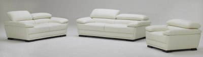 White Full Top Grain Leather Modern 3PC Sofa Set w/Wood Legs