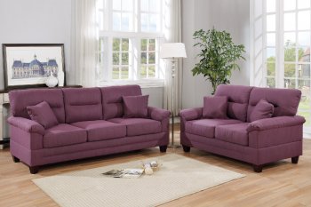 F6407 Sofa & Loveseat Set in Warm Purple Fabric by Poundex [PXS-F6407 Warm Purple]