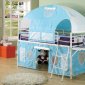 White Metal & Blue Tent Modern Bunk Bed w/Shelf & Ladder