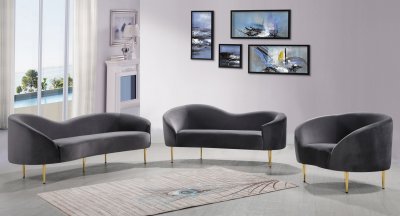 Ritz Sofa 659 in Grey Velvet Fabric by Meridian w/Options