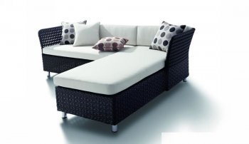 Black Modern Patio Sectional Sofa w/White Cushions [VGOUT-H0808-Sofa]