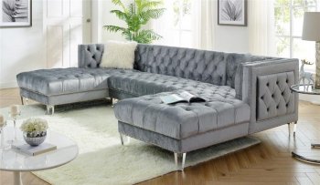 MS2069 Sectional Sofa in Gray Velvet by VImports [VISS-MS2069 Gray]