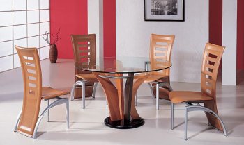 Glass Top Dinette Set With Wooden Legs And Marble Base [GFDS-5443DTN - 290DCN]