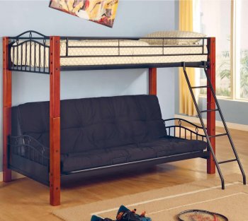 Black Metal & Warm Medium Wood Modern Twin Over Futon Bunk Bed [CRKB-2249]