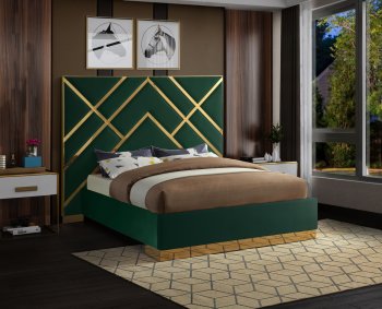 Vector Bed in Green Velvet Fabric by Meridian w/Options [MRB-Vector Green]