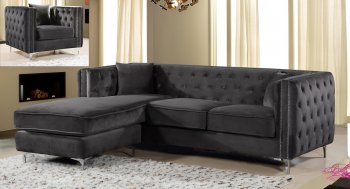 Jesse Sectional Sofa 668 in Grey Velvet Fabric by Meridian [MRSS-668 Jesse Grey]