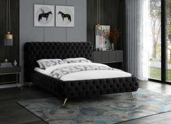 Delano Bed in Black Velvet Fabric by Meridian w/Options [MRB-Delano Black]