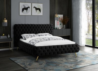 Delano Bed in Black Velvet Fabric by Meridian w/Options