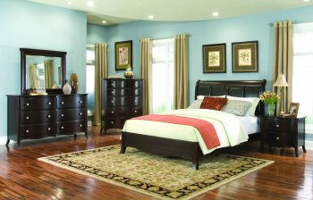 Deep Cappuccino Finish Classic Bedroom W/Padded Headboard Bed [CRBS-152-201251]