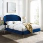 Mira Upholstered Platform Queen Bed in Navy Velvet by Modway