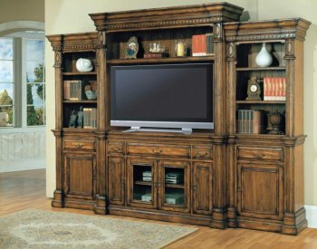 Antique Style Honey Oak Classic Canterbury Estate Wall Unit [PHWU-CANTERBURY]