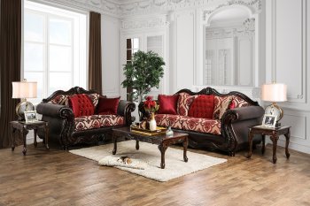 Wilford Sofa SM6307 in Brown Leatherette & Burgundy Fabric [FAS-SM6307-Wilford]