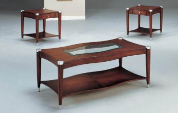 Brown Cherry Finish Modern 3Pc Coffee Table Set w/Shelves [ABCCT-4212]