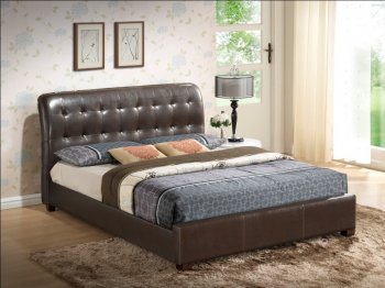 G2595 Upholstered Bed in Dark Brown Leatherette by Glory [GYB-G2595 Dark Brown]