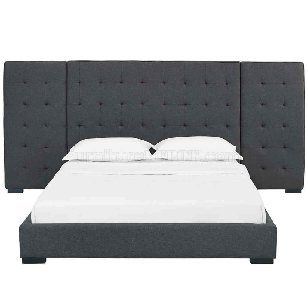 Sierra Upholstered Platform Queen Bed In Gray Fabric By Modway