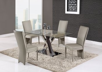 D4100 Dining 5Pc Set Glass Top by Global w/D6605DC Taupe Chairs [GFDS-D4100DT-D6605DC-TAUPE]