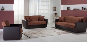 Power Rainbow Brown Sofa Bed & Loveseat Set in Fabric Istikbal [IKSB-Power Rainbow Brown]