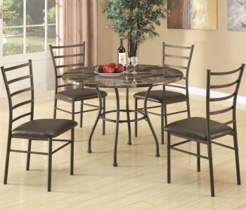 Faux Marble Round Top & Brown Metal Base Modern 5Pc Dinette Set [CRDS-150112]