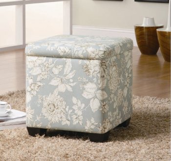 Flower Pattern Fabric Modern Storage Ottoman w/Wood Legs [CRO-501088]