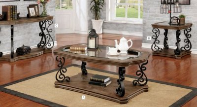 Yesenia 3Pc Coffee & End Table Set CM4184 in Rustic Natural Tone