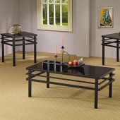 Black Metal Base & Glass Top Modern 3Pc Coffee Table Set