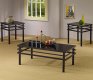 Black Metal Base & Glass Top Modern 3Pc Coffee Table Set