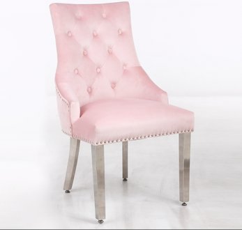 Leo Silver Dining Chair Set of 2 in Pink Fabric