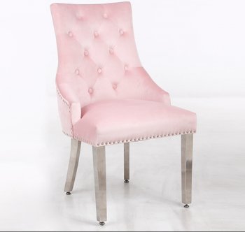 Leo Silver Dining Chair Set of 2 in Pink Fabric [ADDC-Leo Silver Pink]