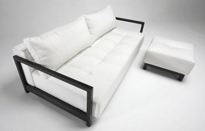 White Leatherette Modern Convertible Sofa Bed w/Hardwood Arms