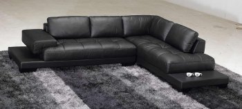 Black Leather Modern Sectional Sofa w/Wooden Legs [THSS-FY633-1-Black]