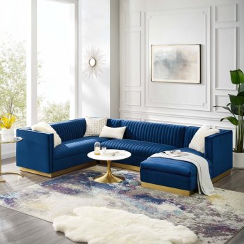 Sanguine Sectional Sofa in Navy Velvet by Modway [MWSS-3921 Sanguine Navy]