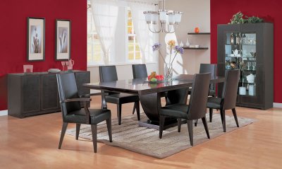 Walnut Finish Modern Dining Set With Faux Leather Decoration