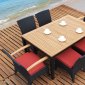 Dark Brown & Natural Teak Finish Modern 7Pc Outdoor Dining Set