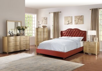 F9366 Bedroom 5Pc Set by Boss w/ Burgundy Faux Leather Bed [PXBS-F9366]