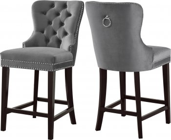 Nikki Stool 741 Set of 2 in Grey Velvet Fabric by Meridian [MRDC-741 Nikki Grey]