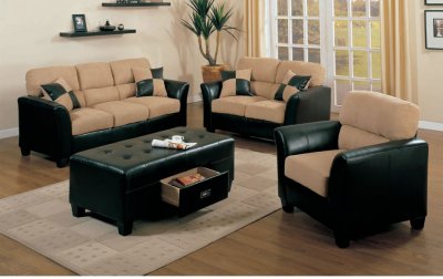 Two-Tone Taupe & Espresso Modern Sofa & Loveseat Set w/Options