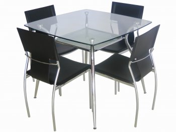 Glass Top & Metal Legs Modern Square Dining Table w/Shelf [GRDS-B-003]