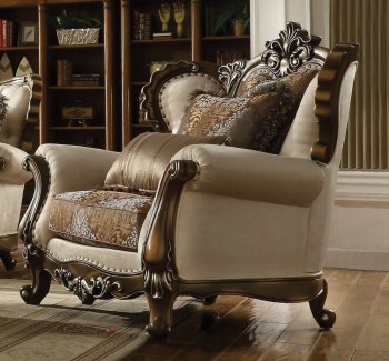 Latisha Chair 52117 in Tan Pattern Fabric & Antique Oak by Acme [AMAC-52117 Latisha]