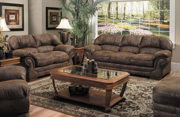 Tobacco Specially Treated Microfiber Elegant Sofa & Loveseat Set [UDS-6298 Tobacco]